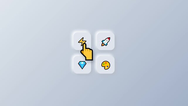 Minimal digital user interface showing four selectable feature icon clicked by pointer