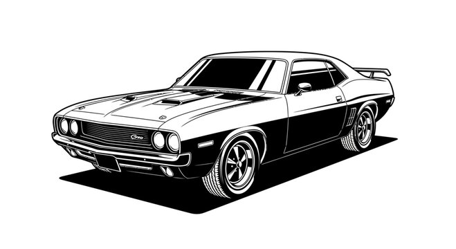 Classic american muscle car coupe side view illustration