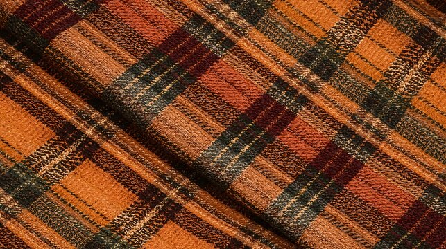 Cozy Autumn Plaid Fabric Background: Warm Rustic Tartan Texture for Fall Designs