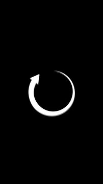Abstract white rotating curved arrow with shadow on black background a seamless loop symbolizing refresh reload or repeat concept dynamic motion graphic footage clip for digital media projects.