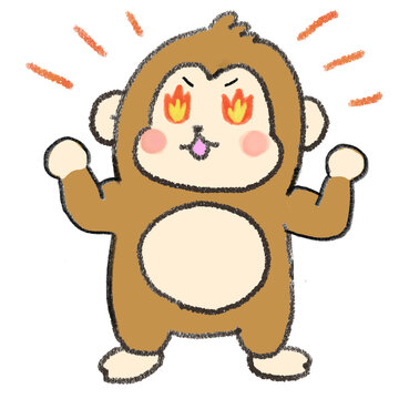 Cute excited monkey cartoon with fiery eyes