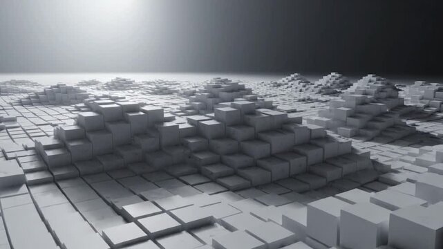 Monochromatic 3D geometric cube landscape with white surface.