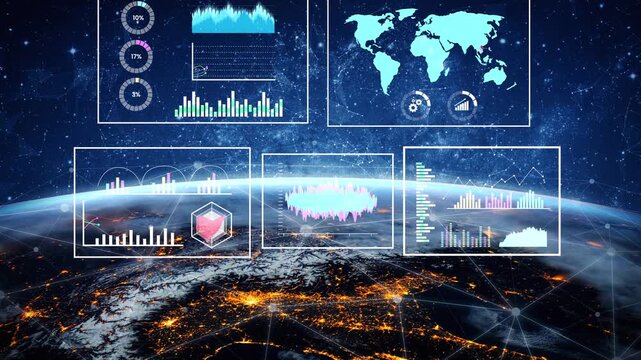 Stunning Data Visualization Over Earth with Charts, Graphs, and Infographics Displayed on a Digital Interface in Space Gluon.