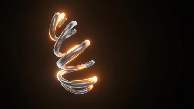 Glowing Silver Protein Ribbon Twisting in Dark Background