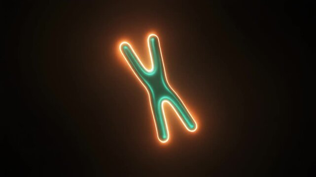 Glowing X-Shaped Chromosome Rotating in Dark Lab Background