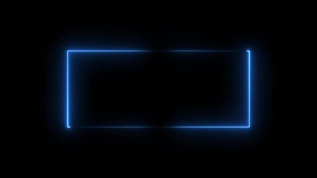 A simple glowing electric blue rectangular neon frame with sharp corners and clean lines set against a solid black background providing a minimalist futuristic border Keywords: blue, neon
