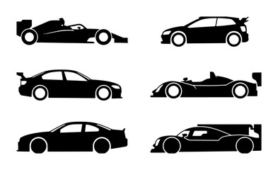 Fototapeta premium Diverse Sports Car Silhouettes, Racing Vehicles Vector Icons, Automotive Design Collection