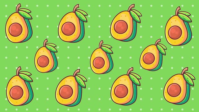 Vibrant green avocado slice animation background seamless repeating loop. Motion graphics loop of fresh tropical fruit for healthy diet concepts.
