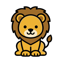 Fototapeta premium Cute Cartoon Lion Sitting Facing Forward With Full Mane