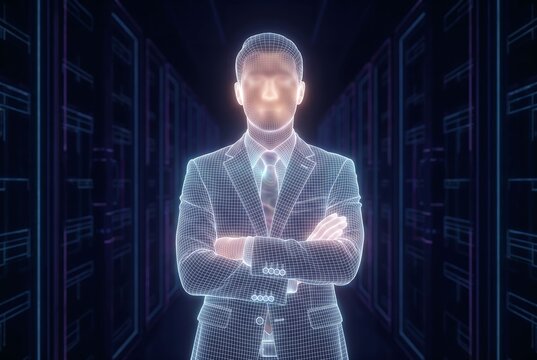 デジタル光線で構成された立ち姿の人物像