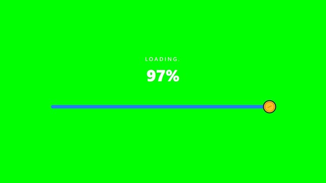 Loading progress bar animation with moving gold coin and percentage counter on green screen background