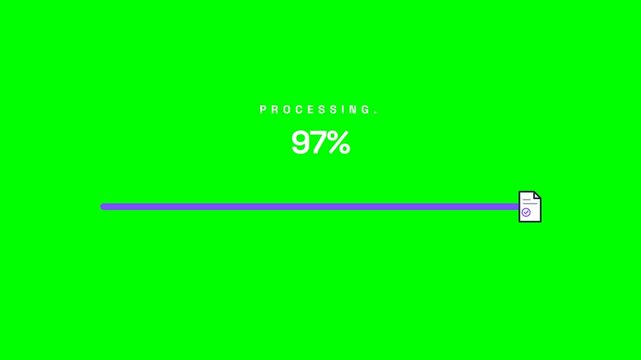 File upload progress bar animation with percentage counter and document icon on green screen