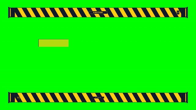 Industrial yellow and black hazard warning stripes frame on green screen background for digital overlay and construction safety video projects