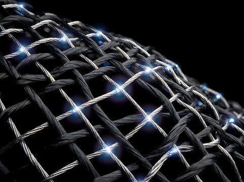 Glowing smart textile fabric with integrated LED lights for futuristic wearable technology.
