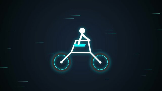 Futuristic neon line art of a person on a bicycle