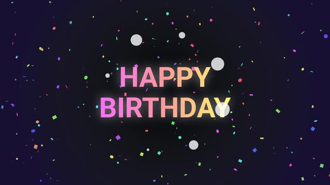 Happy Birthday Celebration Background with Colorful Falling Confetti and Dynamic Gradient Text Effect