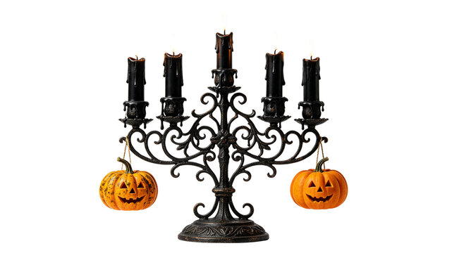 Ornate Candelabra Decorated for Halloween on Transparent Background