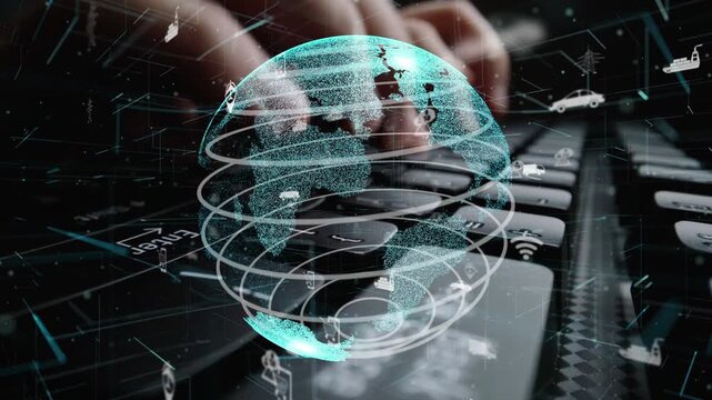 This image of a digital globe showcases a futuristic view of technology, representing global connectivity and communication overlaid on a keyboard, symbolizing modern networking. Xenic
