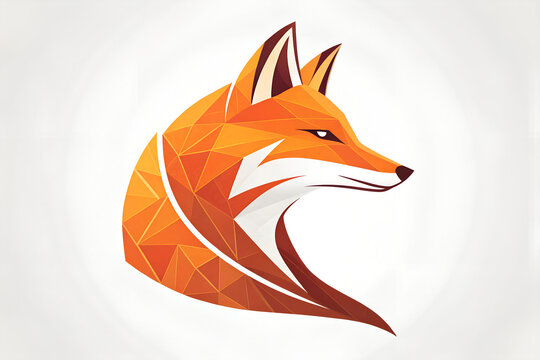 Geometric low poly fox head logo in orange and white colors for creative modern branding.