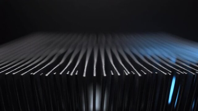 Blue Light Sweeping Across Matte Black Cooling Fins