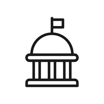Government building icon with flag, capitol or courthouse symbol, public administration and civic architecture