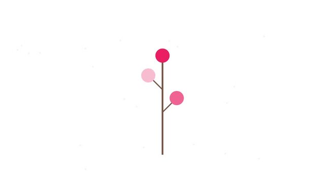 Minimalist illustration of a simple pink berry branch on white background