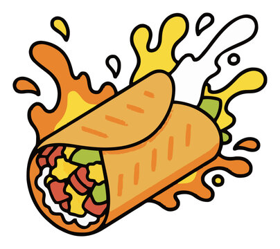 Breakfast burrito wrap with salsa splash isolated on.... Generative AI