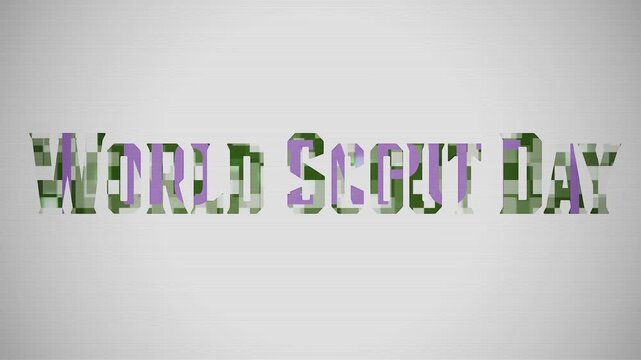 World Scout Day text with camouflage pattern on white background