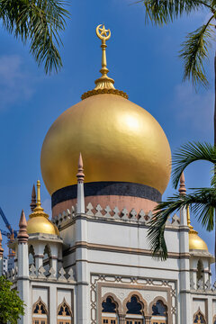 Golden dome or qubba, of the Sultan Mosque (Masjid Sultan) in Singapore, the city's most prominent and historic mosque, located at 3 Muscat Street in the cultural district of Kampong Glam.