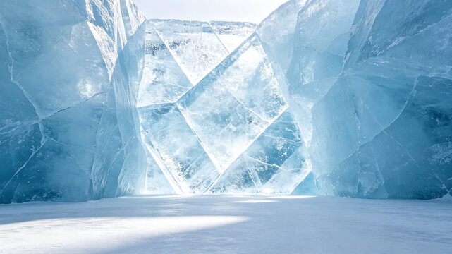 Abstract Blue Ice Crystal Geometric Structure Background