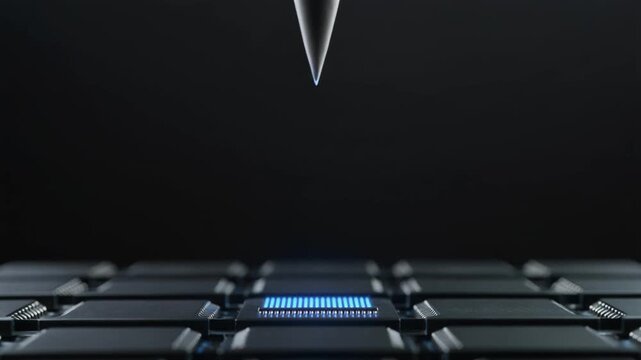 Vacuum Nozzle Tool Lifting Glowing Microchip Upward