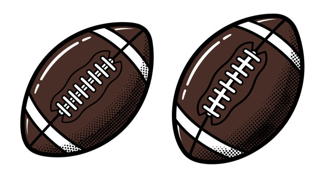 Two vintage American footballs on a plain background, retro style sports equipment, classic game
