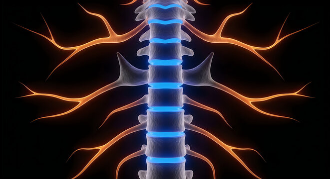 Illustration of the human nervous system focusing on the spinal column and nerves