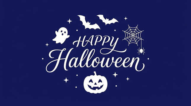 Halloween Greeting Card with Ghost Pumpkin and Spider Web Design