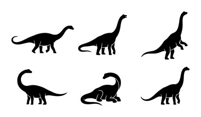 Dinosaur Silhouettes, Prehistoric Brontosaurus Vector Icons, Ancient Reptile Graphics © Ashiq
