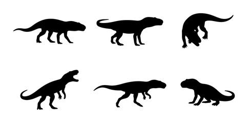 Dinosaur Silhouettes Collection, Prehistoric Reptile Icons, Jurassic Era Vector Graphics, Ancient Animal Set © Ashiq