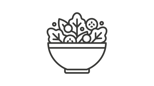 Minimalist vector graphic illustration of a fresh healthy vegetable salad bowl rendered in clean black lines
