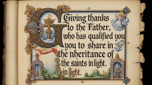 Vintage-style framed religious quote about gratitude to the father with floral border and decorative