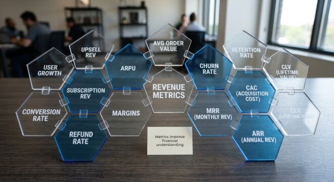 Arrangement of Acrylic Business Metrics Pentagons