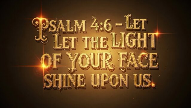 Dark background with glowing golden text of psalm 46 verse 6 reading 'let the light of your face shine