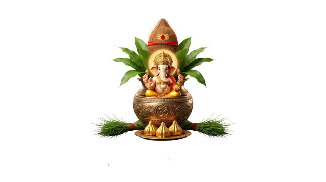 Lord ganesha idol with coconut and modak isolated on transparent background