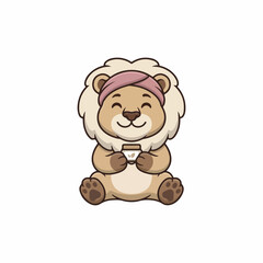 Fototapeta premium Funny lion wearing a spa headband for skincare routine and beauty treatment concept.