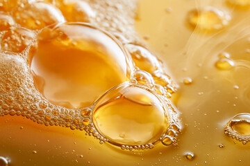 Obraz premium Sunflower oil foam releasing saffron like vapor highlighting plant based fat sensory food science and golden culinary texture