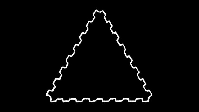 Hand-drawn white chalk triangle postage stamp outline frame drawing on alpha   