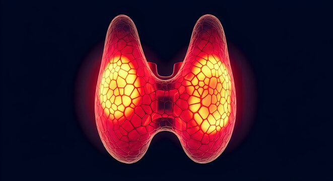 Cross-sectional view of thyroid gland with highlighted follicular structures