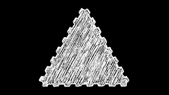 Hand-drawn white chalk triangle postage stamp grunge frame drawing on alpha   