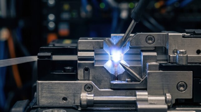 Fiber optic fusion splicing machine performing precision alignment