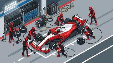 Fototapeta premium Modern Formula 1 Racing Car Vector Illustration with Aerodynamic Chassis, Slick Tires, Rear Wing, and Front Spoiler. Professional High-Speed Open-Wheel Motorsport Vehicle Graphic.