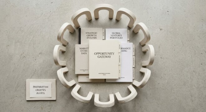 Business Strategy Documents Arranged Within Ceramic Arches