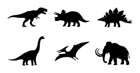 Dinosaur Silhouettes Collection, Prehistoric Animals Vector Icons, Ancient Creatures Set for Design © Tariqul